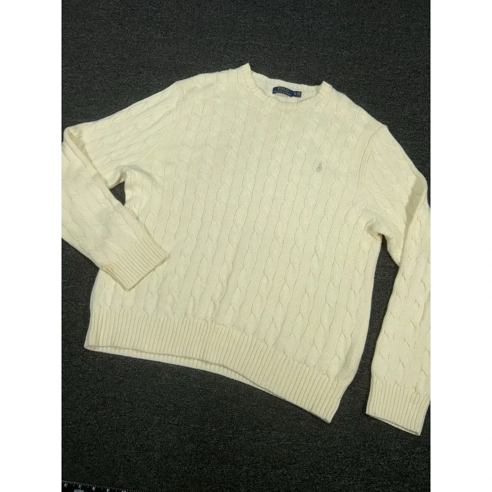 Polo Ralph Lauren Cable Knit Sweater Men's XL Cream Ivory Preppy Crewneck Pony